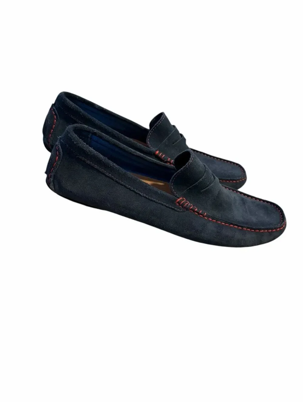 DONALD J PLINER Varran Navy Blue Suede Driving Loafers Red Stitch Men’s 11.5M